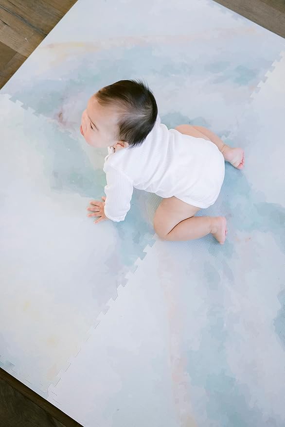 Yay Mats Stylish Extra Large Baby Play Mat. Soft, Thick, Non-Toxic Foam Covers 6 ft x 4 ft. Expandable Tiles with Edges Infants and Kids Playmat Tummy Time Mat (Elle Marble)
