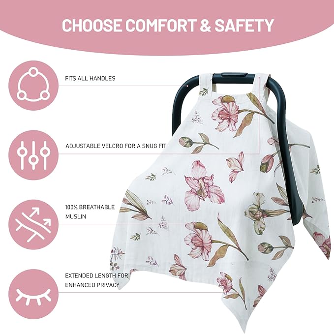 80S Muslin Car Seat Cover for Babies - Soft & Breathable Infant Carrier Canopy, Lightweight Sunshade for Summer, Universal Fit for Baby Boys & Girls