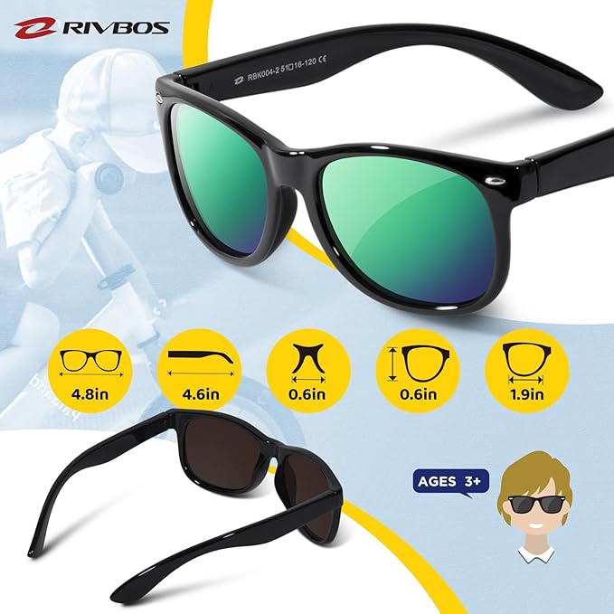 RIVBOS Kids Sunglasses Polarized UV Protection Flexible Rubber Glasses Shades with Strap for Boys Girls RBK004