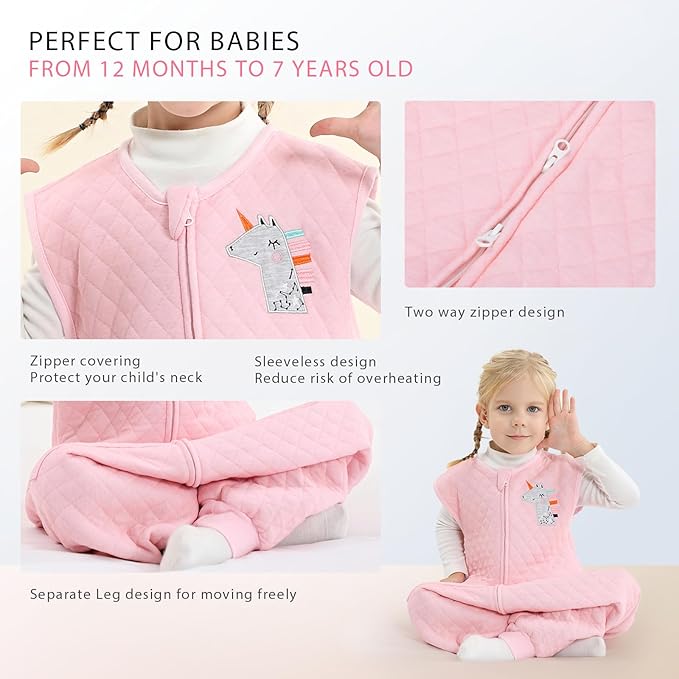 Baby Toddler Sleep Sack with Feet 2.5 TOG Winter, Wearable Blanket with Legs, Toddler Sleeping Sack Long Sleeve (Pink, 2T-3T)