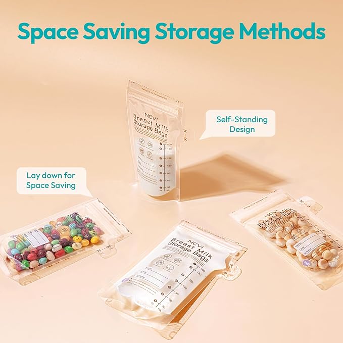 NCVI Breastmilk Storage Bags, 180 Count Milk Storage Bags for Breastfeeding, 7oz Breast Milk Storage Bags with Temp-Sensing, Doubled-Sealed, Hygienically, Self Standing, Easy Pour Spout, BPA Free