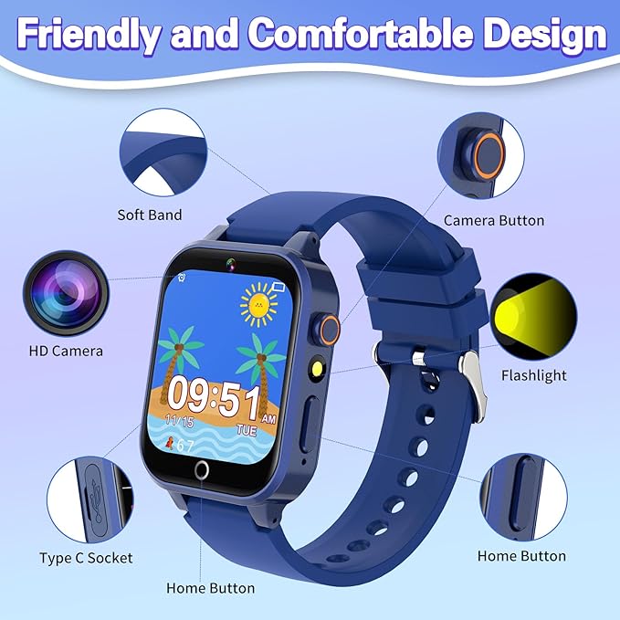Vakzovy Smart Watch for Kids with 26 Puzzle Games HD Camera MP3 Player Audiobook Video Pedometer Habit Tracking Learn Card Flashlight Kids Smart Watch Boys Gift for 5-12 Year Old Boys Toys