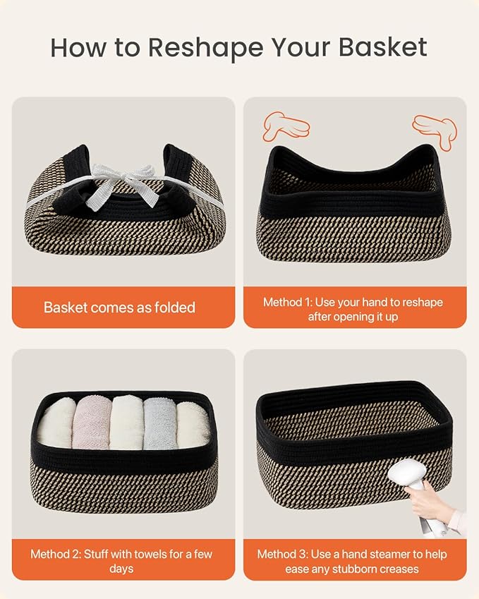 KALLAX Small Woven Basket, 13.5 x 9.5 x 5 Inches, Storage Basket for Organizing, Cute Small Rope Shelf Closet Cube Storage Bins Baskets for Shelves, Dog Toy Gift Baskets Empty, 3 Pack Black & Brown