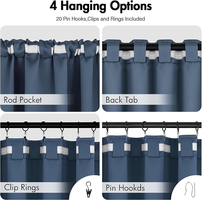 ANRODUO Back Tab Blackout Curtains for Bedroom Living Room, Rod Pocket Pinch Pleated Thermal Insulated Room Darkening Curtains 63 Inches Long 2 Panels, Stone Blue, 42 x 63 Inch