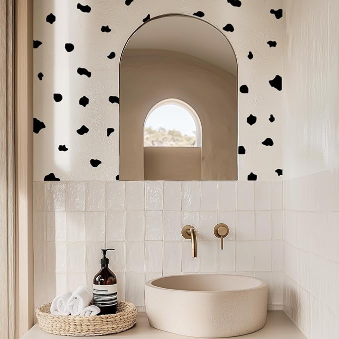 YouRfocus Farmhouse Cow Print Wall Decals | 6 Sheets of Black Vinyl Peel and Stick Wall Stickers for Bedroom, Living Room, Bathroom | Wall Decor for Home, Cars, Cups