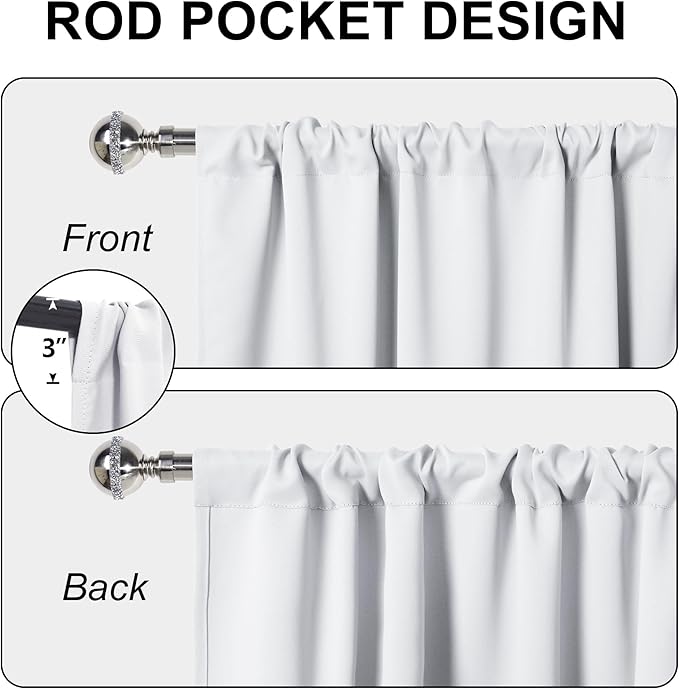 XWZO Blackout Curtains for Bedroom 63 inch Length Room Darkening Thermal Insulated Rod Pocket Curtains for Living Room with Tiebacks,White,W42 x L63,Set of 2