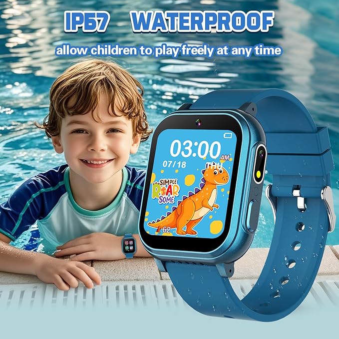 Waterproof Smart Watch for Kids Boys Age 5-12 with 32 Games, Dual Camera, Habit Tracking, Music Player, Video, HD Touchscreen Kids Smart Watch Birthday Gift Toy for 3-12 Year Old (Light Blue)