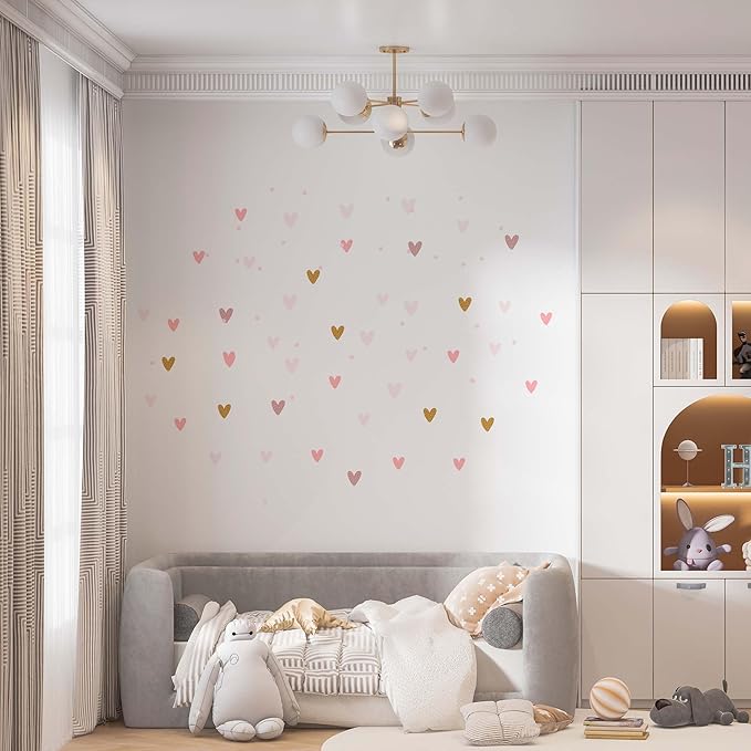 WS Wallpaper Heart Wall Decals Pack of 5 Sheets 135pcs by Lipastick - Polka Dots Wall Stickers for Bedroom Living Room Girls Room Decoration Kids Room Baby Nursery Room Removable Wall Decals