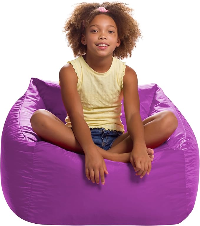 Posh Creations Structured Comfy Seat for Playrooms and Bedrooms, Large Bean Bag Chair, Coronado Chair, Purple