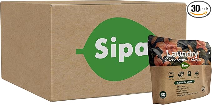 SIPA Laundry Detergent Sheets Bag - 30 Sheets, Up to 60 Loads, Lily of the Valley Scent, Phosphorus-Free, High Efficiency, (30 Count (Pack of 40))