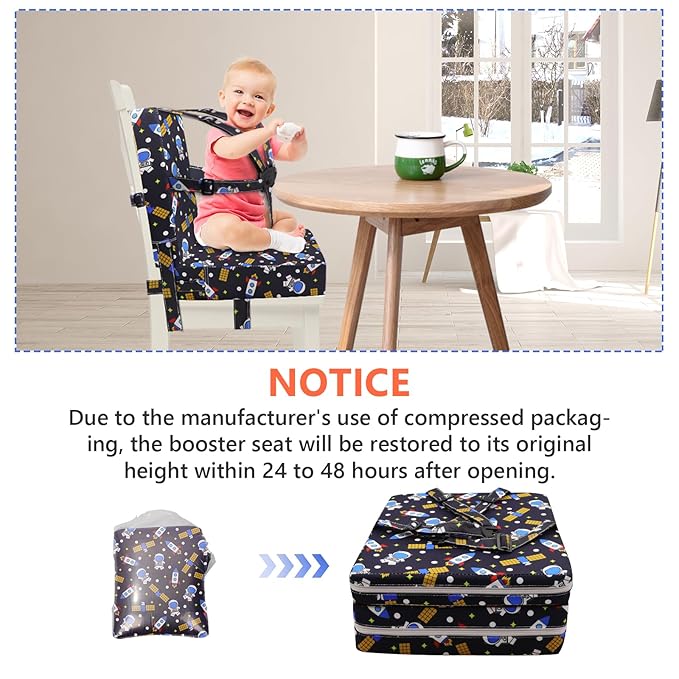 Toddler Booster Seat for Dining Table, Adjustable Safety Buckle Child Booster Seat with Backrest, PU Waterproof Easy Cleaning Portable Booster Cushion (Black)