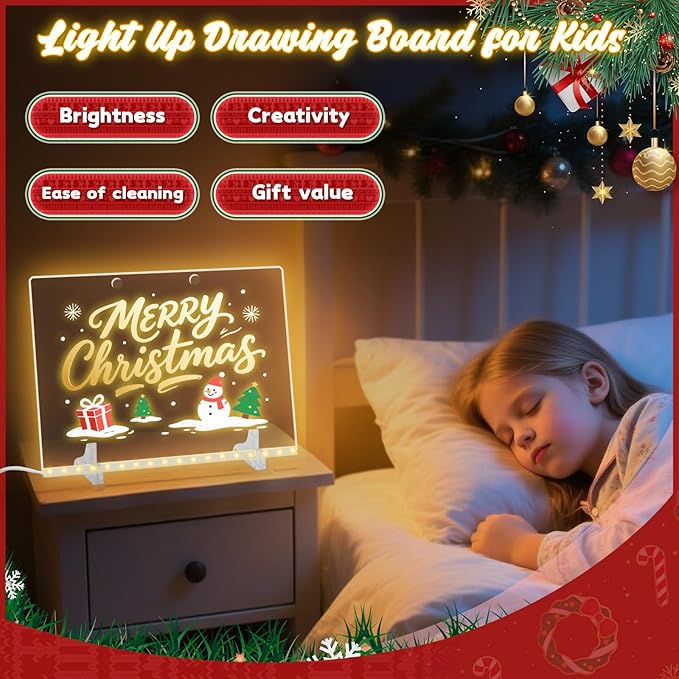 Lumiboard LED Drawing Board, LED Note Board, Acrylic Dry Erase Glowboard with 4 Modes & 7 Colors Light, Include Adapter, Led Doodle Board for Kids, Halloween or Christmas Decorations (Small)