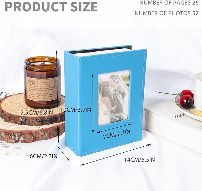 RECUTMS Photo Album 4x6 Pockets Leather Cover Photo Album Book Holds 52 Vertical 4x6 Photos Picture Book for Wedding Family Baby (Sky Blue)