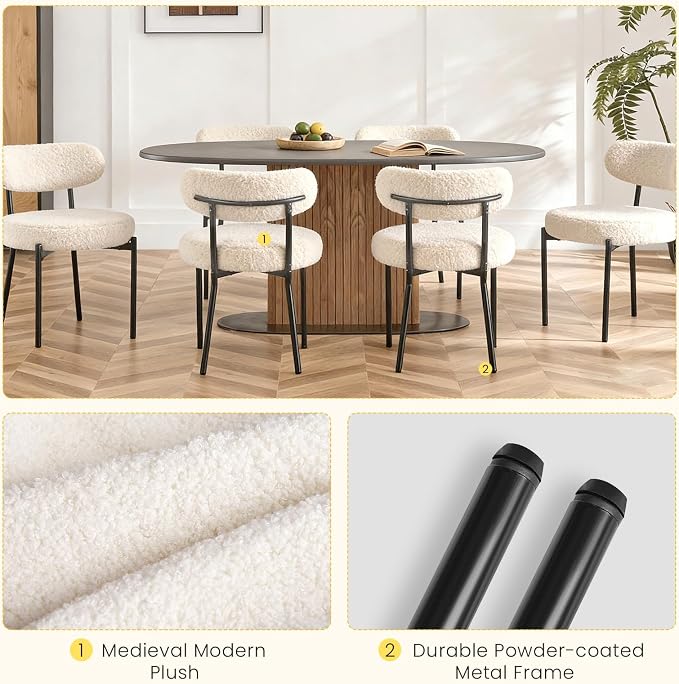 DUMOS Dining Chairs Set of 6, Mid Century Modern Chair Round Upholstered Curved - Image 3