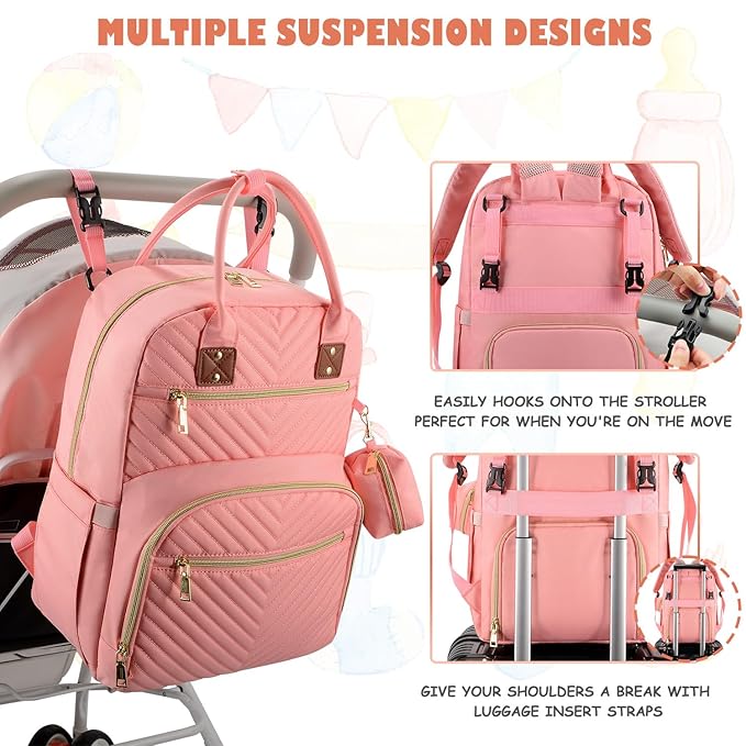 Baby Diaper Bag Backpack, Travel Diaper Bags for Baby Girl Boy Large Capacity Baby Bag Backpack for Women Light Pink