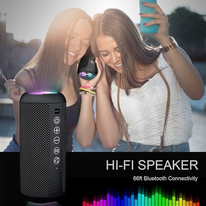Ortizan Portable Bluetooth Speaker: IPX7 Waterproof, 24W Loud Sound, Deep Bass, Bluetooth 5.3, LED Lights, Wireless Stereo Pairing, 30H Playtime, for Home/Outdoor/Party/Beach, Birthday Gift (Black)