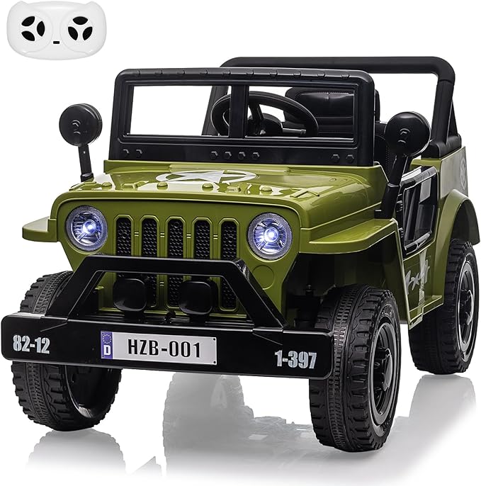 Ride on Truck Car, 12V Electric Ride on Car with Remote Control, MP3, LED Lights, Suspension System, Double Doors, Safety Belt, Ride-on Toy for Kids Aged 3-8 Years