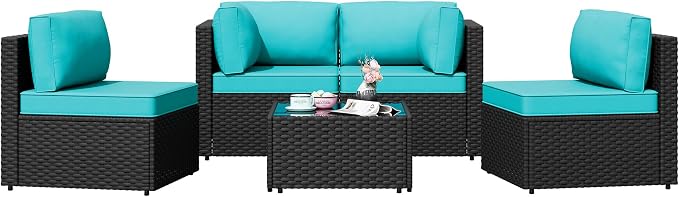 Shintenchi 5 Pieces Outdoor Patio Sectional Sofa Couch, Patio Conversation Sets - Image 8