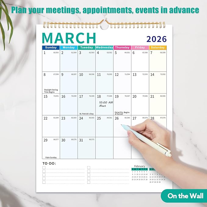 Wall Calendar 2026-2027, 18 Month Calendar from January 2026 to June 2027 14.5" x 11.8" Large Desk Calendar with Twin-Wire Binding for Home Office Planning Personal Organisers, Colorful Block