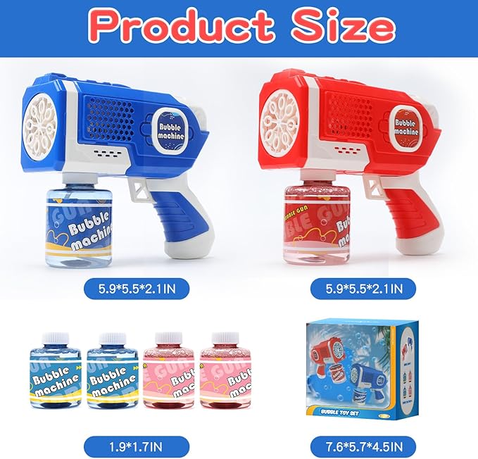 EagleStone 2 Bubble Guns Machine for Kids,8 Hole Light Up Bubble Maker with 4 Refill Solution and 10 Bubble Concentrate for Toddlers,Party Favors Birthday Fun Gifts for Girl Boy Outdoor Toy