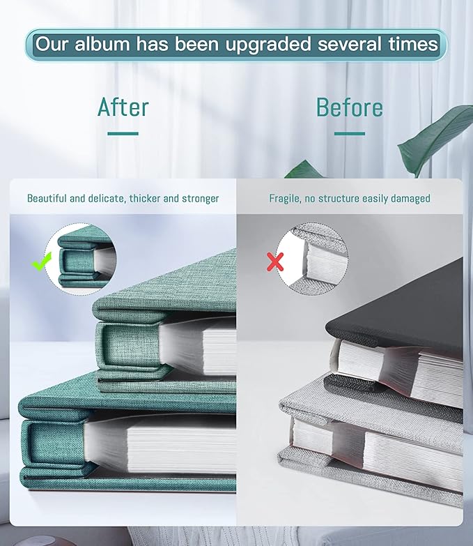 popotop Photo Album Self Adhesive with Picture Display Window,60 Pages DIY Scrapbooking Supplies Kit for 4x6 10x12 Picture,Linen Cover Memory Book for Baby Wedding, with Scraper and Metallic Pen