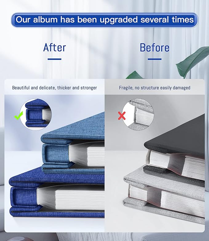 popotop Photo Album Self Adhesive with Picture Display Window,60 Pages DIY Scrapbooking Supplies Kit for 4x6 10x12 Picture,Linen Cover Memory Book for Baby Wedding, with Scraper and Metallic Pen