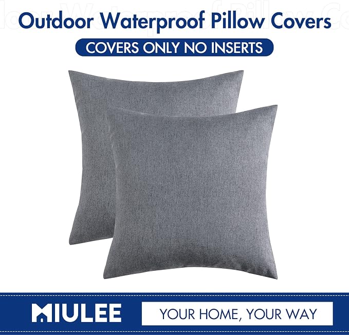 MIULEE Pack of 2 Decorative Outdoor Solid Waterproof Throw Pillow Covers Faux - Image 6