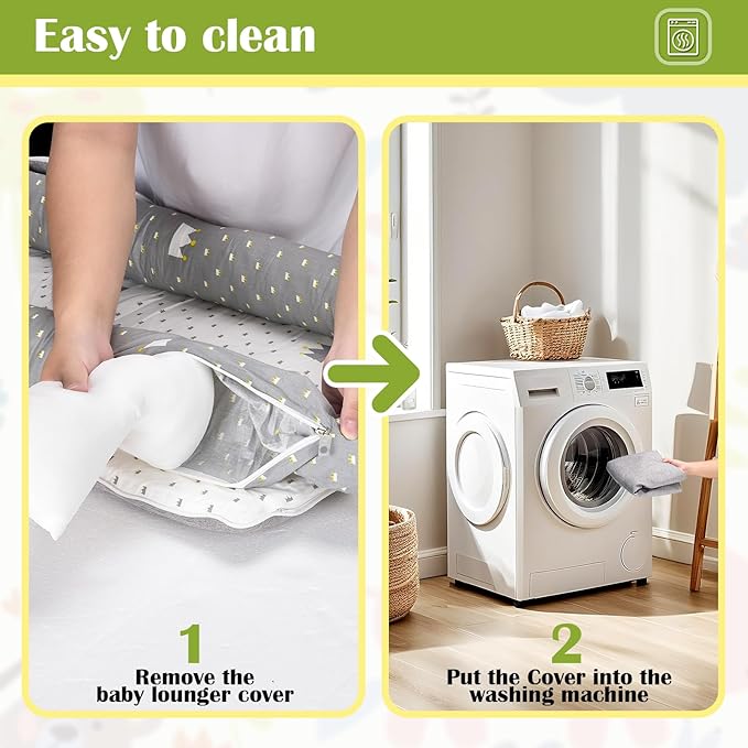 Baby Lounger for Newborn Portable Bag,Baby Nest Play Gym mat with Strap,Newborn Lounger Adjustable Size & Inner Zipper Lengthen Space to 24 Months(Letter Gray)