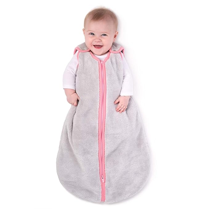 baby deedee Sleep Nest Teddy Baby Sleeping Bag, Gray Bubble Gum, Large (18-36 Month)