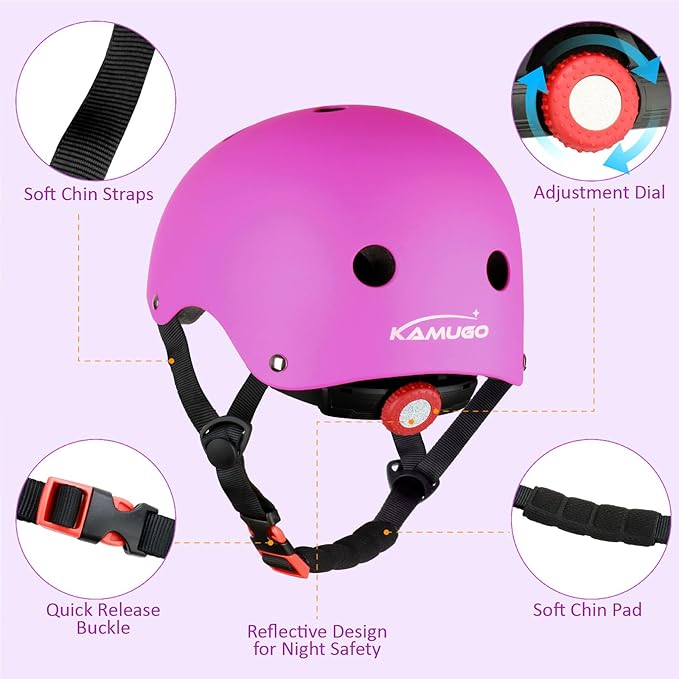 KAMUGO Kids Adjustable Helmet, with Sports Protective Gear Set Knee Elbow Wrist Pads for Toddler Age 2-8 Boys Girls, Bike Skateboard Hoverboard Scooter Rollerblading Helmet Set
