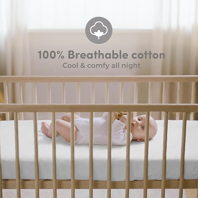 Sweety Fox 2-Pack Cotton Jersey Crib Sheets – Soft Fitted Sheets for Boys and Girls, Mini Crib Sheets, Toddler Bed Sheets (White)