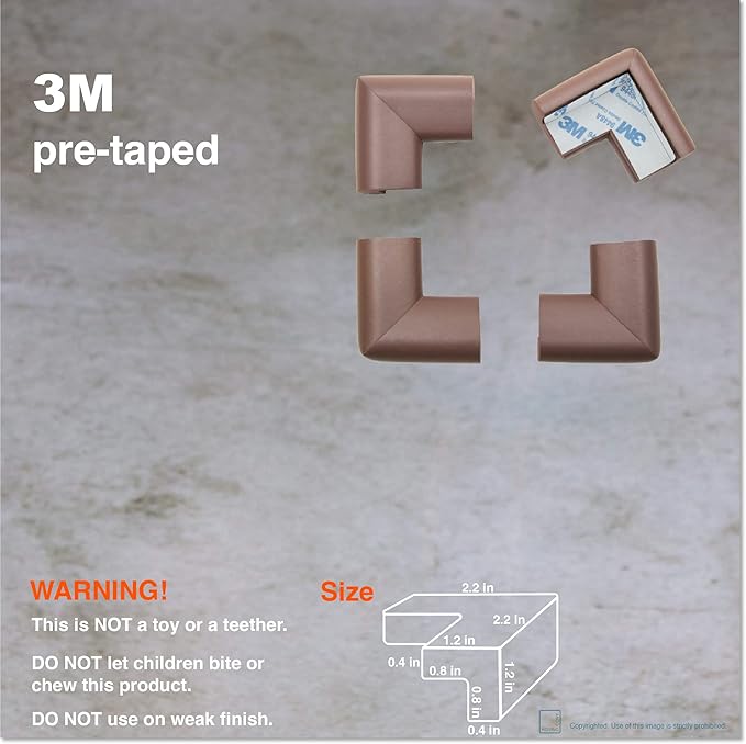 Roving Cove HeftyFit Corner Protector for Baby (4 Large Corners), Heavy-Duty Soft Rubber Foam Furniture Corner Bumper Guards, 3M Adhesive Pre-Taped, Coffee Brown