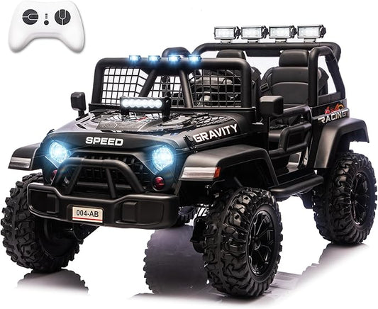 Sopbost 24V 7Ah 2 Seater Ride On Truck Ride On Toy for Big Kids Ride On Car with Remote Control Off-Road Electric Car with Shock Absorber, LED Lights, Bluetooth Music Player, EVA Tires, Black