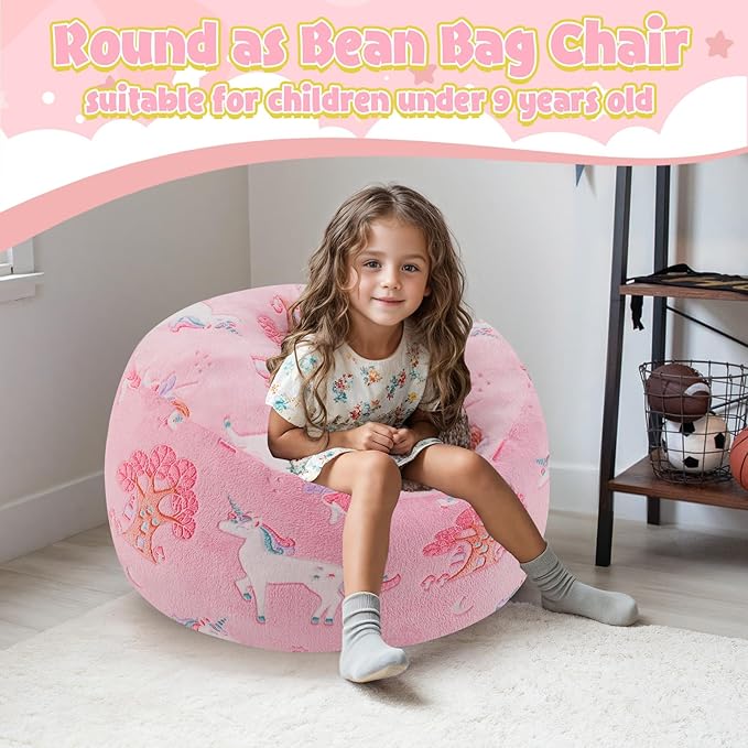 COMAX Kids Bean Bag Chair Turn into Beanbag Bed, Toddler Bean Chair for Girl Boy Sleeping, Lazy Children Bean Bags with Filler, Convertible Child Floor Mattress, Pink Fairy