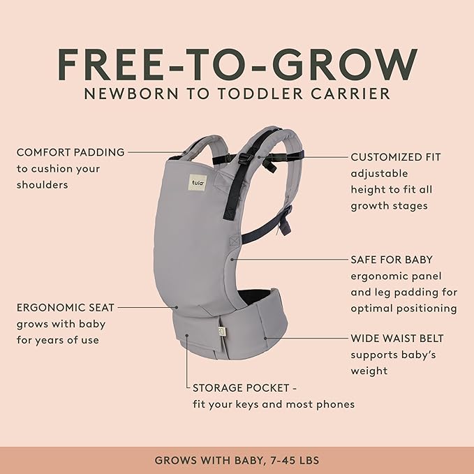 Baby Tula Linen Panel Free-to-Grow Baby Carrier - Adjustable, Comfortable, Newborn to Toddler Carrier - Ergonomic Fit for 7lbs to 45lbs - Plant-Based Fabric - Back & Front Carry Options - Sand (Tan)
