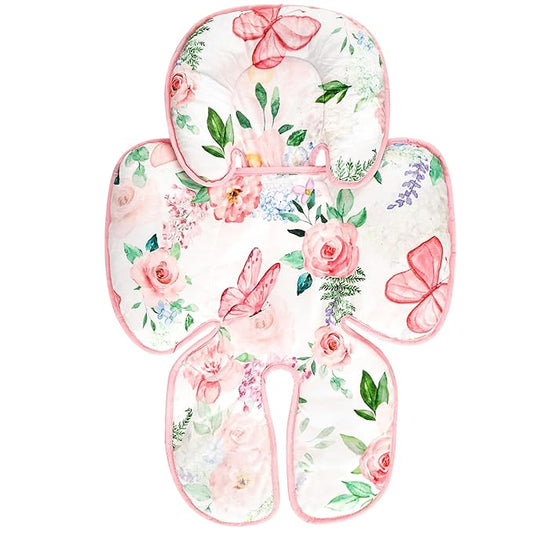 2 in 1 Infant Car Seat Insert, Adjustable Car Seat Head Support Baby Girls Boys, Soft Newborn Carseat Insert Cushion, Perfect for Carseats, Strollers, Swings (Pink Flower)