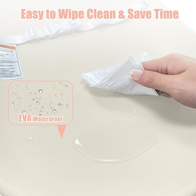 Baby Changing Pad, EVA Waterproof Non-Slip Changing Table Pad with Adjustable Strap for Dresser Changing Table Nursery, Portable Diaper Changing Pad, Oat