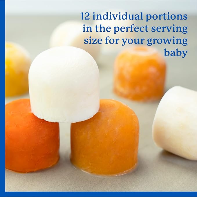 Samuelworld Baby Food Storage Container, 12 Portions x 2.5oz - BPA Free Silicone Freezer Tray with Clip-On Lid for Breast Milk Storage, Homemade Baby Food, Vegetable & Fruit Purees - Blue