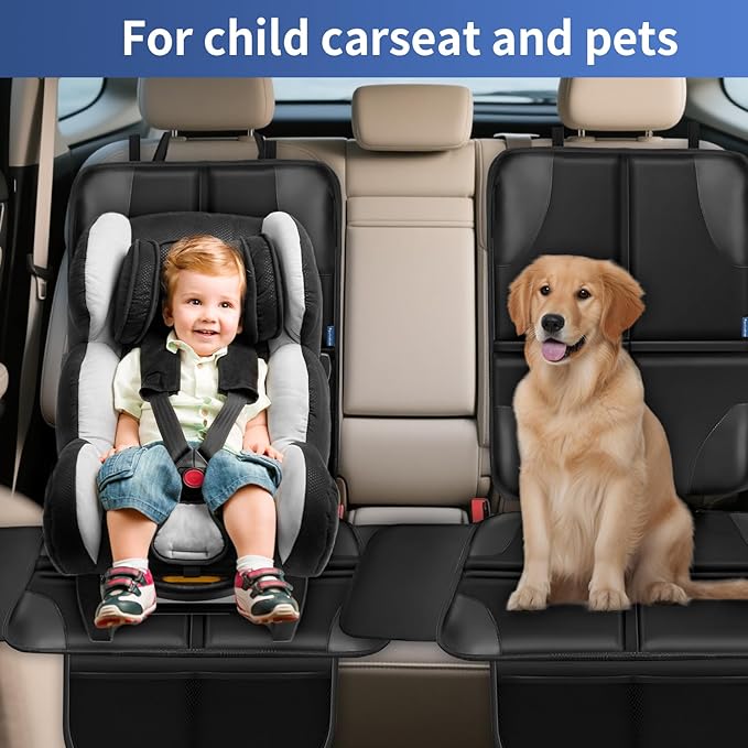 Car Seat Protector, Child Carseat Covers, Protector Car Seat for Baby with Thickest Padded and Non-Slip Waterproof Backing Mesh Pockets for Kids Pets-1 Pack
