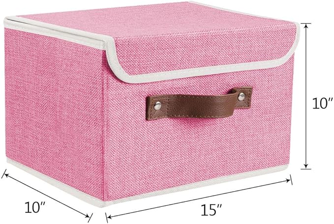 Lucky Monet Storage Bins Boxes with Lids 2 Pack Decorative Storage Boxes Collapsible Fabric Storage Basket Containers Lidded Storage Cube for Organizing Closet Home Office, 15"x 10"x 10" (Pink)