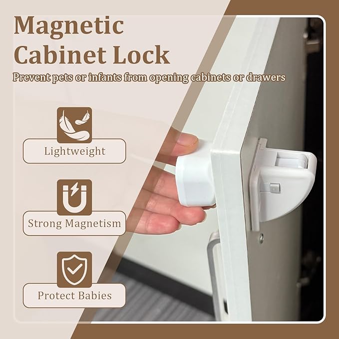 Magnetic Cabinet Locks for Baby Safety, Children Proof Cupboard Drawers Latches, Safe & Easy Install, Multi-Purpose Adhesive No Need for Screws or Tools(6 locks and 1 Key)