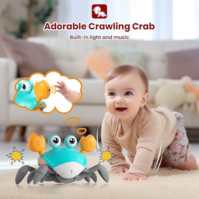Crawling Crab Baby Toy - Infant Tummy Time Crab 3 4 5 6 7 8 9 10 11 12 Crab Toys for Babies Boy 3-6 6-12 Learning Crawl 9-12 12-18 36 Months Walking Toddler Development Birthday Gifts with Dancing