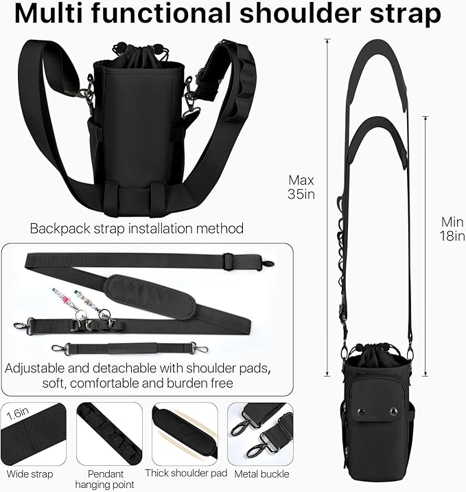 Water Bottle Holder with Strap 32 40oz Crossbody Insulated Water Bottle Carrier Sling Bag with Adjustable Wide Strap and Phone Purse 5 Pockets for Walking Hiking Gym Travel