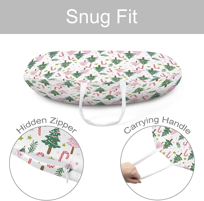 Cartoon Winter Christmas Tree Stars Leaves Pattern Baby Lounger Cover, Unisex Removable Infant Newborn Snug Fit Floorseat Sleeping Lounger Slipcover for Boys Girls Lounger Pillow, Cover Only-24*26