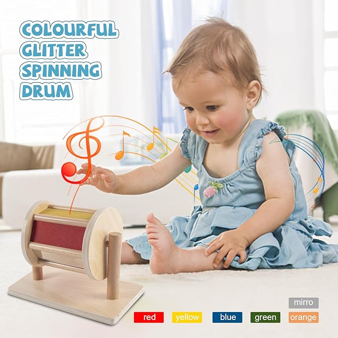 Full Size Spinning Drum Montessori Toys for Infant 6 - 12 Months 1 Year Old Babies Toddlers (Multiple Materials)