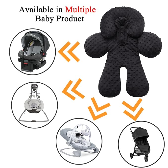 Pro Goleem Infant Car Seat Insert, Babybody Support for Toddler, Soft Minky Preemie Car Seat Insert, 2-in-1 Reversible, Perfect for Carseats, Strollers, Swings, Black