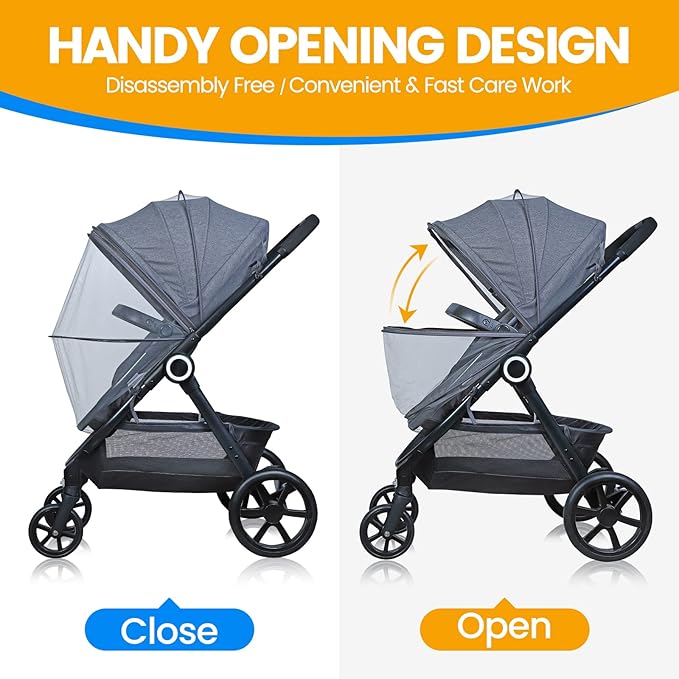 Orzbow Universal Mosquito Net for Stroller, Baby Bug Net with Two-Way Zippers & Storage Bag, Breathable & Foldable Mosquito Netting for Strollers, Car Seat, Bassinet, Portable Mini Crib, Dark Grey