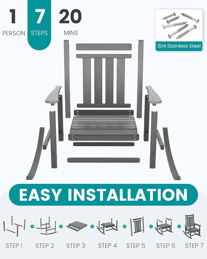 SERWALL Outdoor Rocking Chair, HDPE Rocking Chair - Image 7