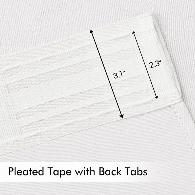 MIULEE Pure White Back Tab Blackout Curtain 96 Inch Long 2 Panels Set for Bedroom, Rod Pocket/Pinch Pleat Thermal Insulated Living Room Darkening Pleated Light Blocking Floor to Ceiling Drape