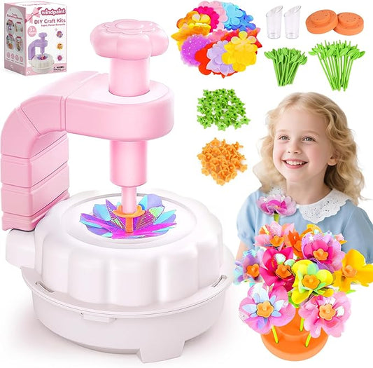 windpaint Toys for Girls 3 4 5 6 7 8 9 10 Years Old, DIY Craft Kits for Kids, Fabric Flower Bouquets for Girls Gifts, Educational Learning Detective Toys for Toddler Kids,Birthdays Gifts (Pink)